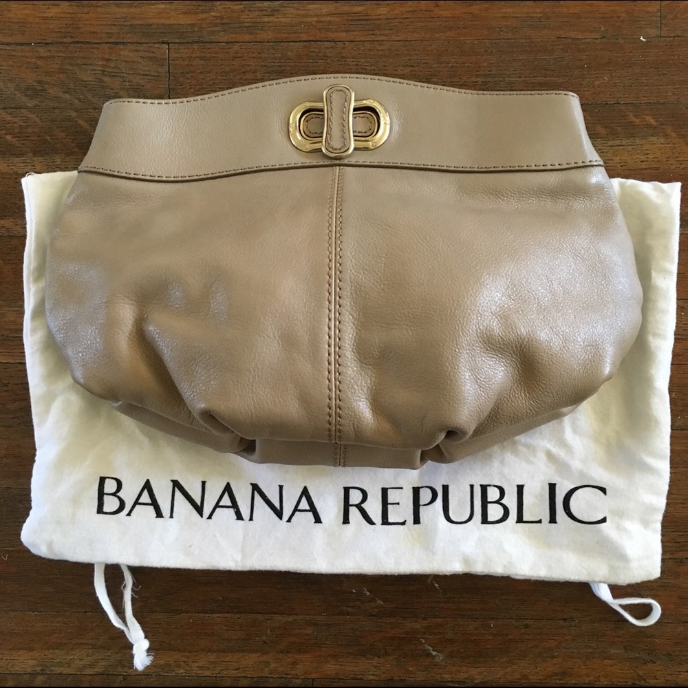 Banana Republic Taupe Leather Wristlet with Gold Turn-Lock